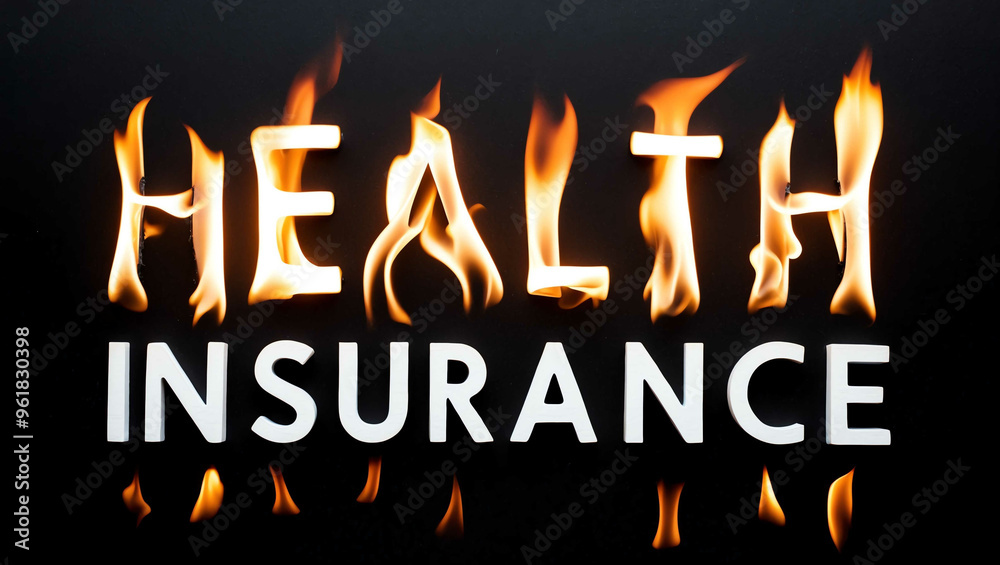 health insurance word made of fire flame on black background health insurance word made of fire flame on black background