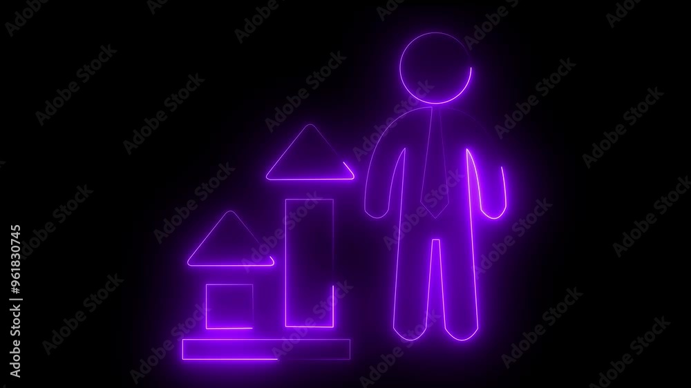 business graph purple color icon Animated sketch of a man and a graphic glowing neon saber video on black background business graph purple color icon Animated sketch of a man and a graphic glowing neon saber video on black background