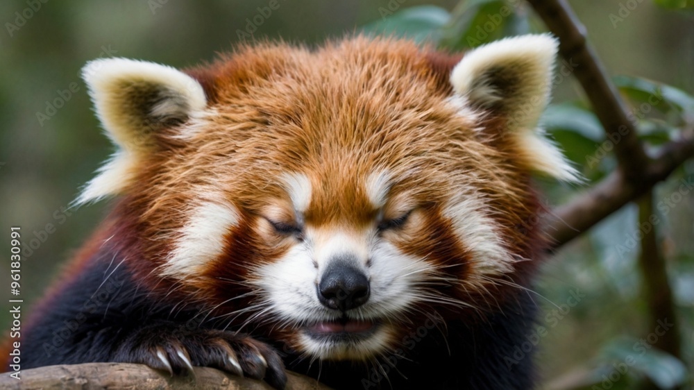Obraz premium Adorable sleeping little red panda