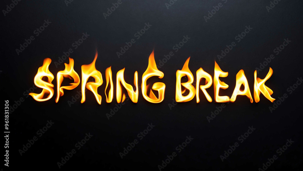 spring break word made of fire flame on black background spring break word made of fire flame on black background