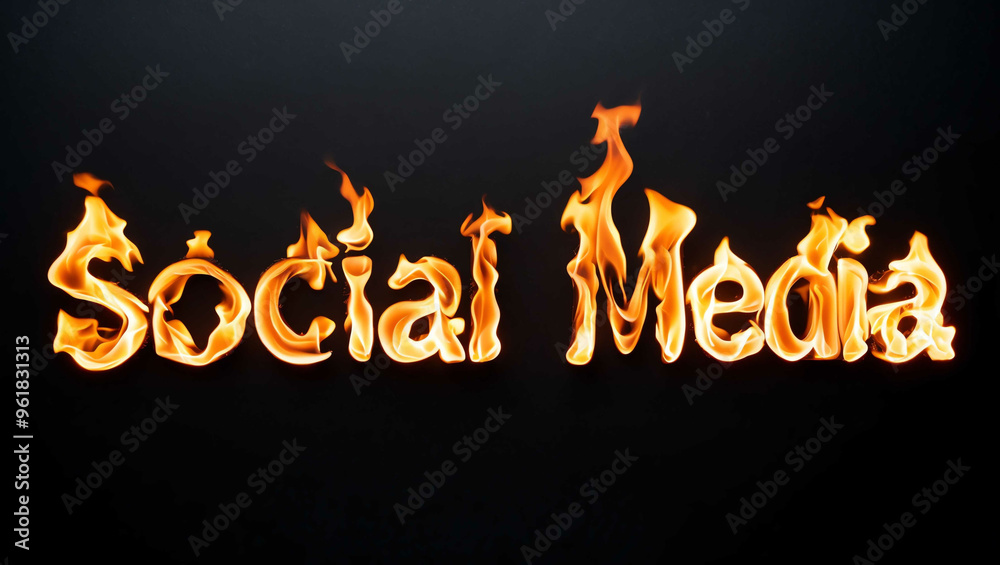 social media word made of fire flame on black background social media word made of fire flame on black background