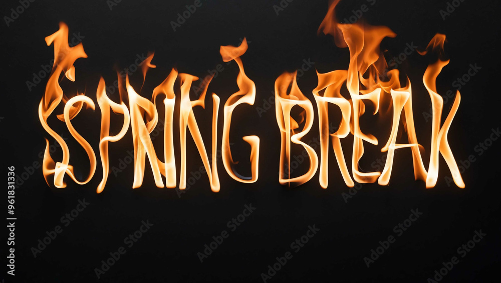 spring break word made of fire flame on black background spring break word made of fire flame on black background