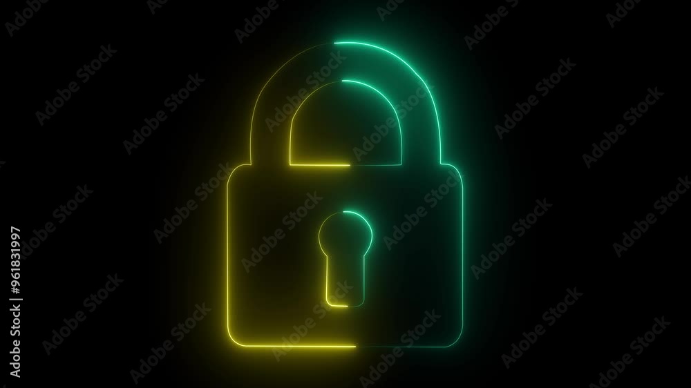 lock icon turquoise and light yellow color neon glowing neon color security privacy password protection safety animated on a black background lock icon turquoise and light yellow color neon glowing neon color security privacy password protection safety animated on a black background