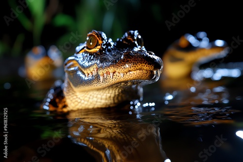 African animals, crocodiles at night, lurking in rivers ready to ambush unsuspecting prey coming to drink photo