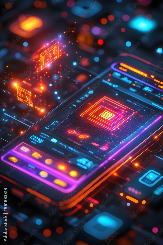 A vibrant 3D mobile payment system interface with animated currency icons and payment processing visuals. A vibrant 3D mobile payment system interface with animated currency icons and payment processing visuals.
