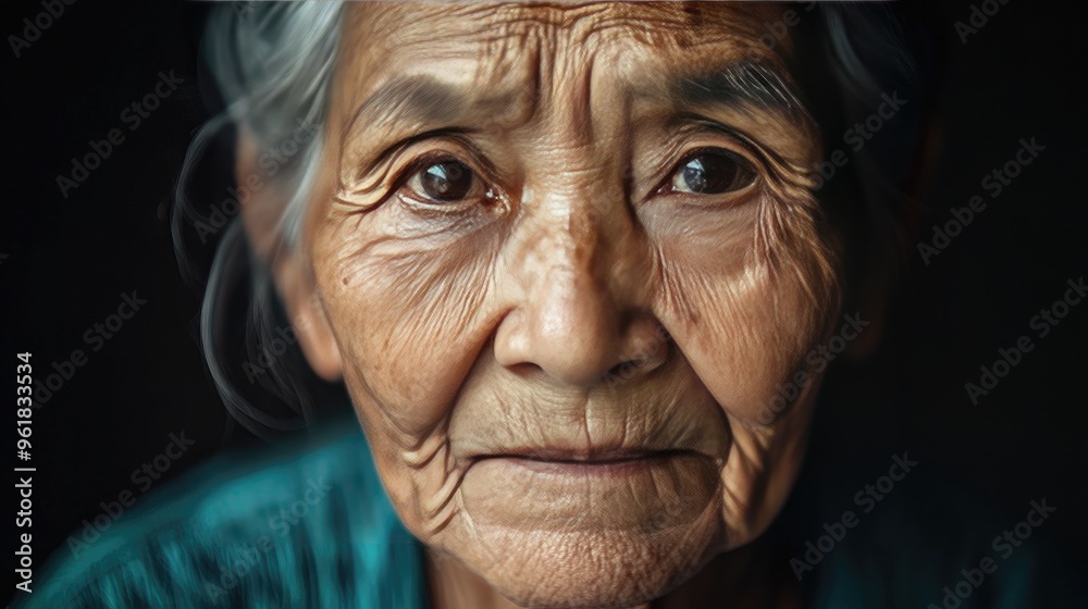 Portrait of an elderly woman with well-defined wrinkles and a wise gaze, set against a simple background. Emphasizes the beauty of aging gracefully. Portrait of an elderly woman with well-defined wrinkles and a wise gaze, set against a simple background. Emphasizes the beauty of aging gracefully.