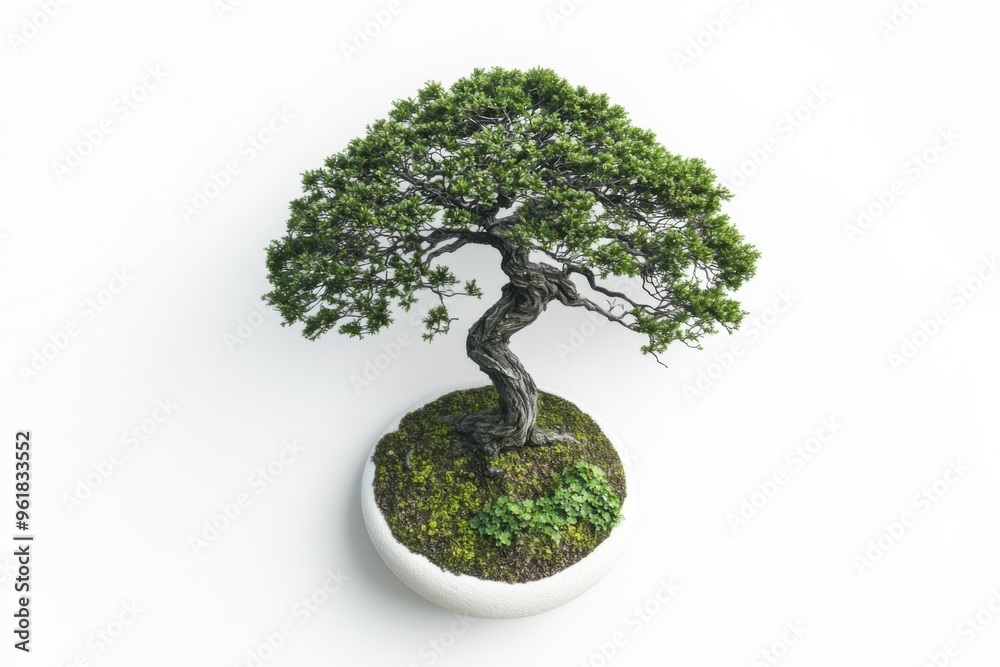 Bonsai tree miniature on white surface Bonsai tree miniature on white surface