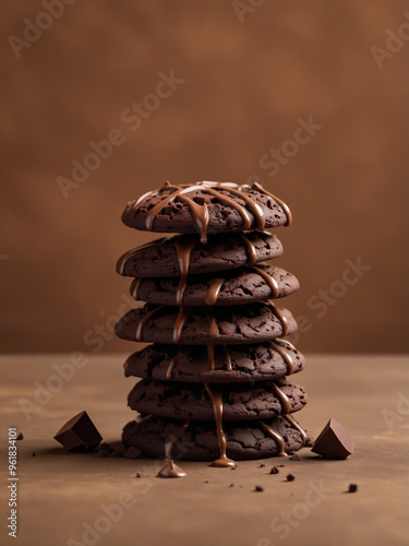 Chocolate cookies isolated on brown background 