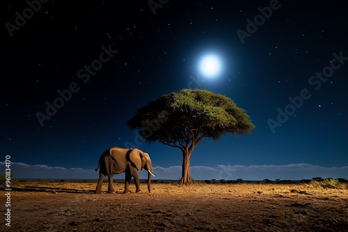 African animals, nocturnal landscapes, bathed in silver light reveal a different side of the African wilderness photo