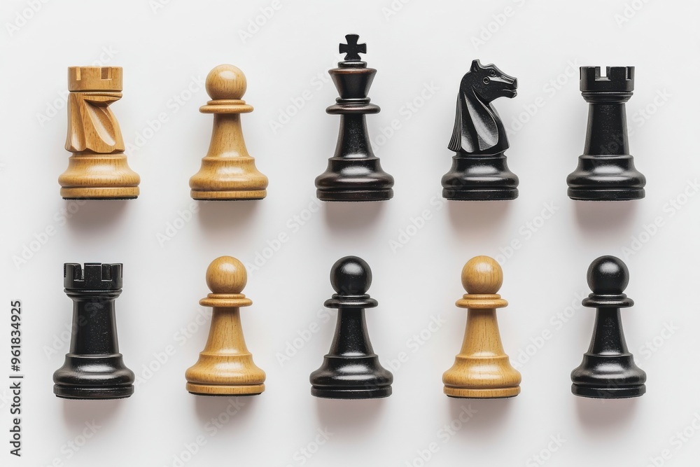 Chess Set Arranged on Pure White Surface Chess Set Arranged on Pure White Surface