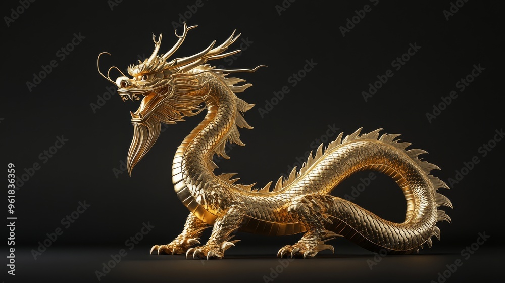 Golden dragon on black background Golden dragon on black background