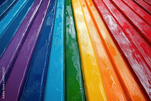 Rainbow-colored wooden planks with a glossy finish. photo