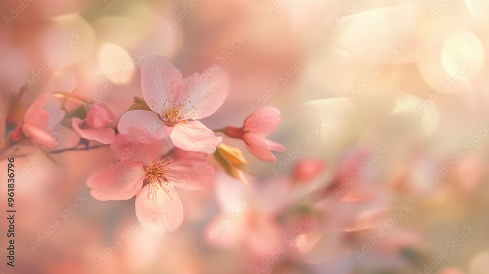 Soft-focus image of cherry blossoms with a gentle breeze, capturing the movement and delicate nature of the flowers against a blurred background. Soft-focus image of cherry blossoms with a gentle breeze, capturing the movement and delicate nature of the flowers against a blurred background.