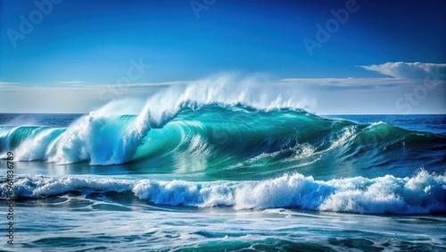 Deep blue ocean with crashing waves and clear sky, ocean, water, sea, waves, beach, coast, marine life, horizon, seagulls