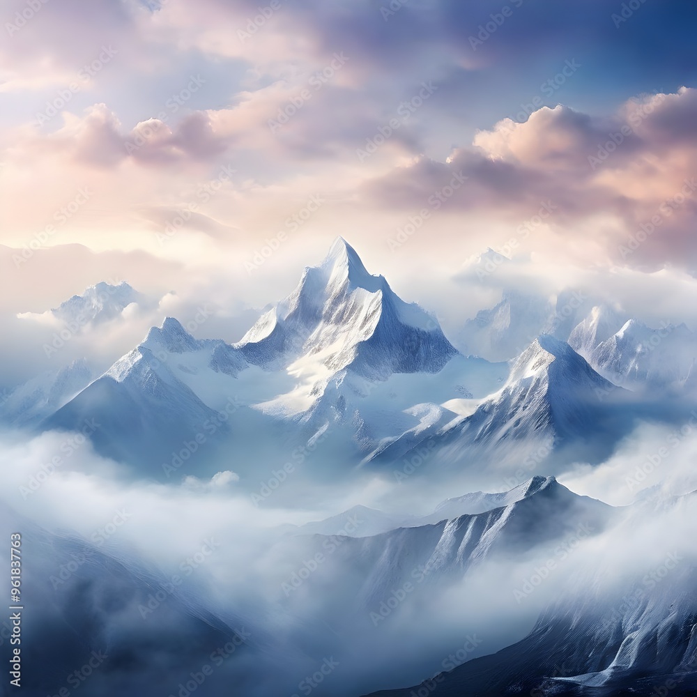 Mountains with Gentle Cloud Cover, misty peaks, soft clouds, rolling landscape, tranquil vista, distant horizon, gentle atmosphere, cloudy view, natural wonder, hazy beauty, mountain serenity Mountains with Gentle Cloud Cover, misty peaks, soft clouds, rolling landscape, tranquil vista, distant horizon, gentle atmosphere, cloudy view, natural wonder, hazy beauty, mountain serenity