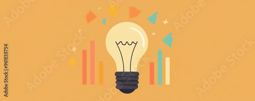 Idea light bulb with rising bars, insight leading to success, flat design illustration photo