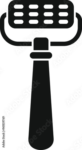Black glyph icon of a manual foot cleaning brush removing dead skin from the heel, for beauty and spa applications