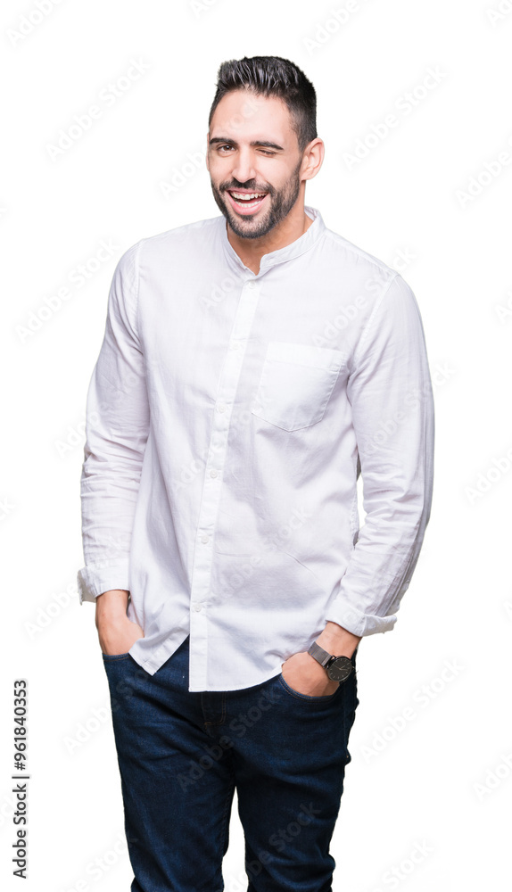 Young business man over isolated background winking looking at the camera with sexy expression, cheerful and happy face. Young business man over isolated background winking looking at the camera with sexy expression, cheerful and happy face.