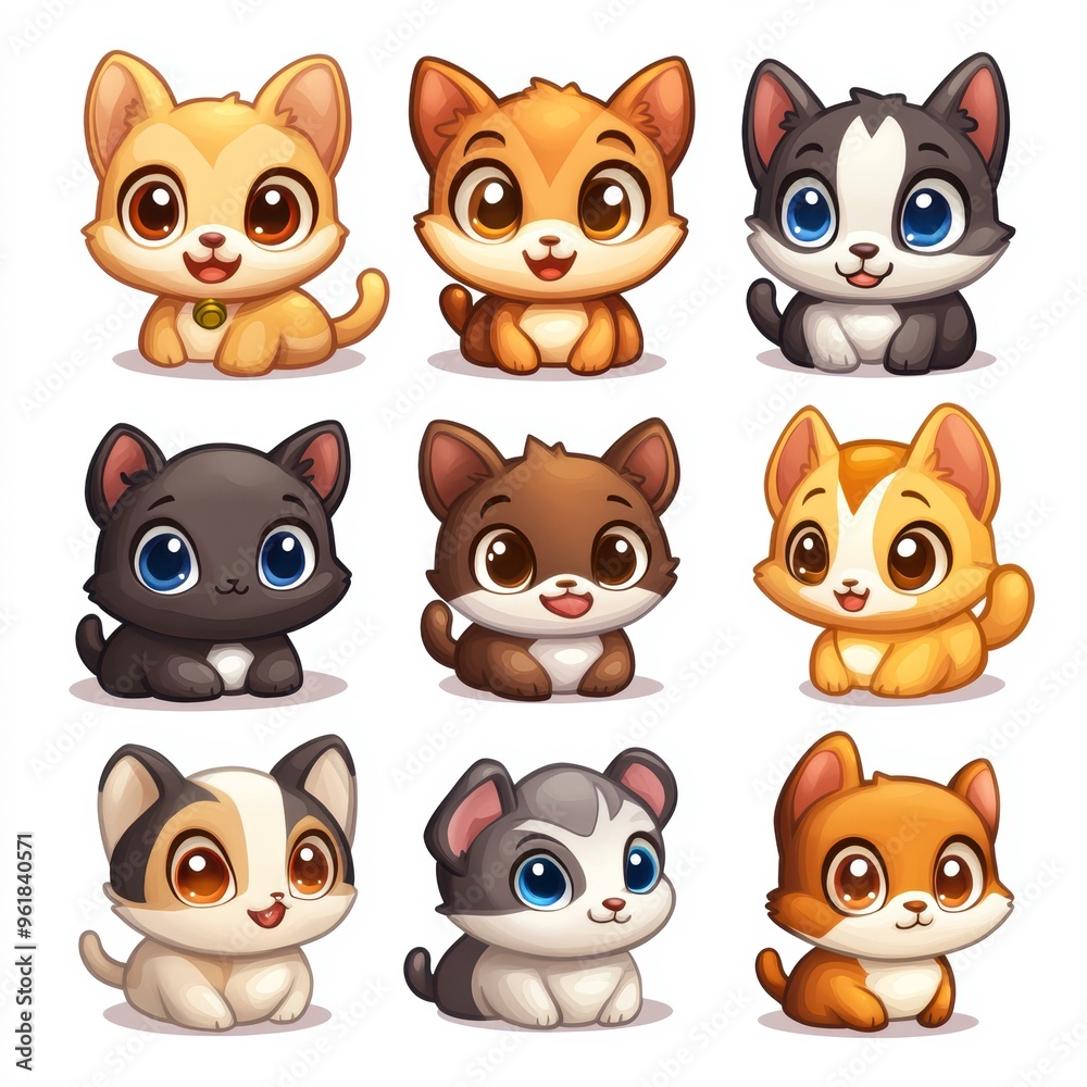 Cute cartoon kittens with big eyes and playful expressions, perfect for children's products, educational materials, or greeting cards, conveying warmth and joy, Cute cartoon kittens with big eyes and playful expressions, perfect for children's products, educational materials, or greeting cards, conveying warmth and joy,