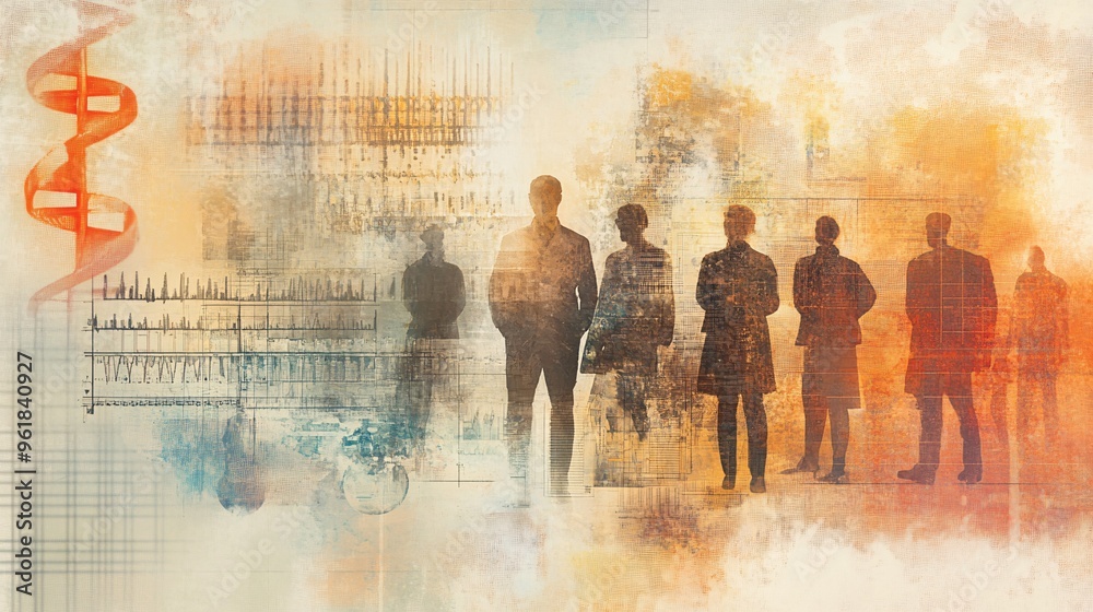 Silhouetted figures in business attire against a vibrant abstract background symbolizing innovation. Silhouetted figures in business attire against a vibrant abstract background symbolizing innovation.