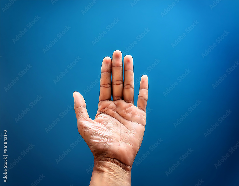 An open hand on a blue background, representing openness and connection. _1(311) An open hand on a blue background, representing openness and connection. _1(311)
