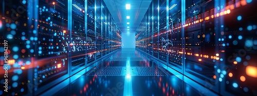 Cutting-Edge Technology Infrastructure. Modern data center with advanced network devices and servers