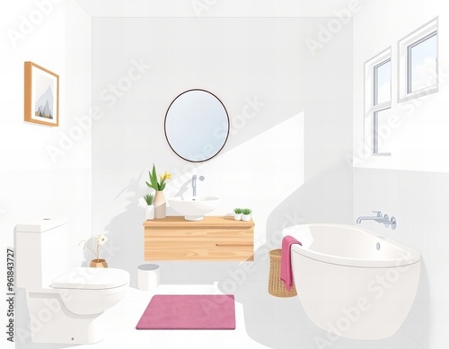 there is a bathroom with a sink, toilet, and a bathtub. photo