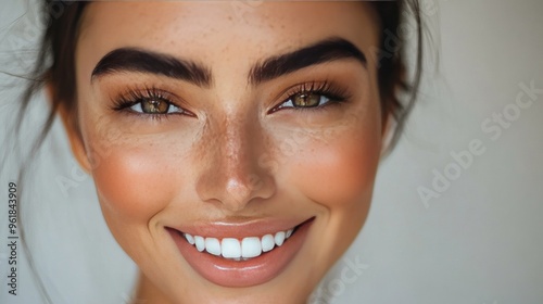 Woman with natural, full eyebrows smiling at the camera, emphasizing the healthy and well-maintained appearance of her brows.