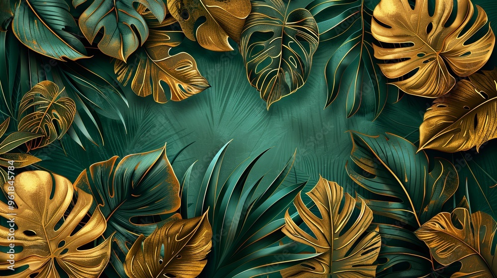 A Frame of Golden and Green Tropical Leaves A Frame of Golden and Green Tropical Leaves