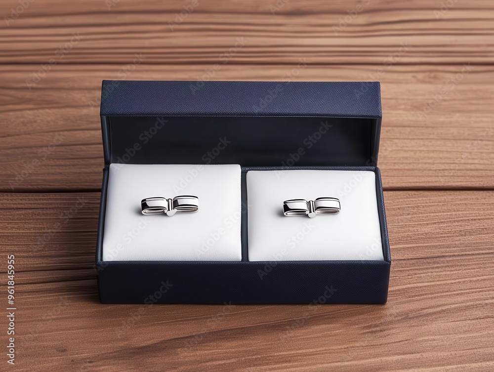 Monogrammed cufflinks in sleek box, perfect for gifting, 3D illustration Monogrammed cufflinks in sleek box, perfect for gifting, 3D illustration