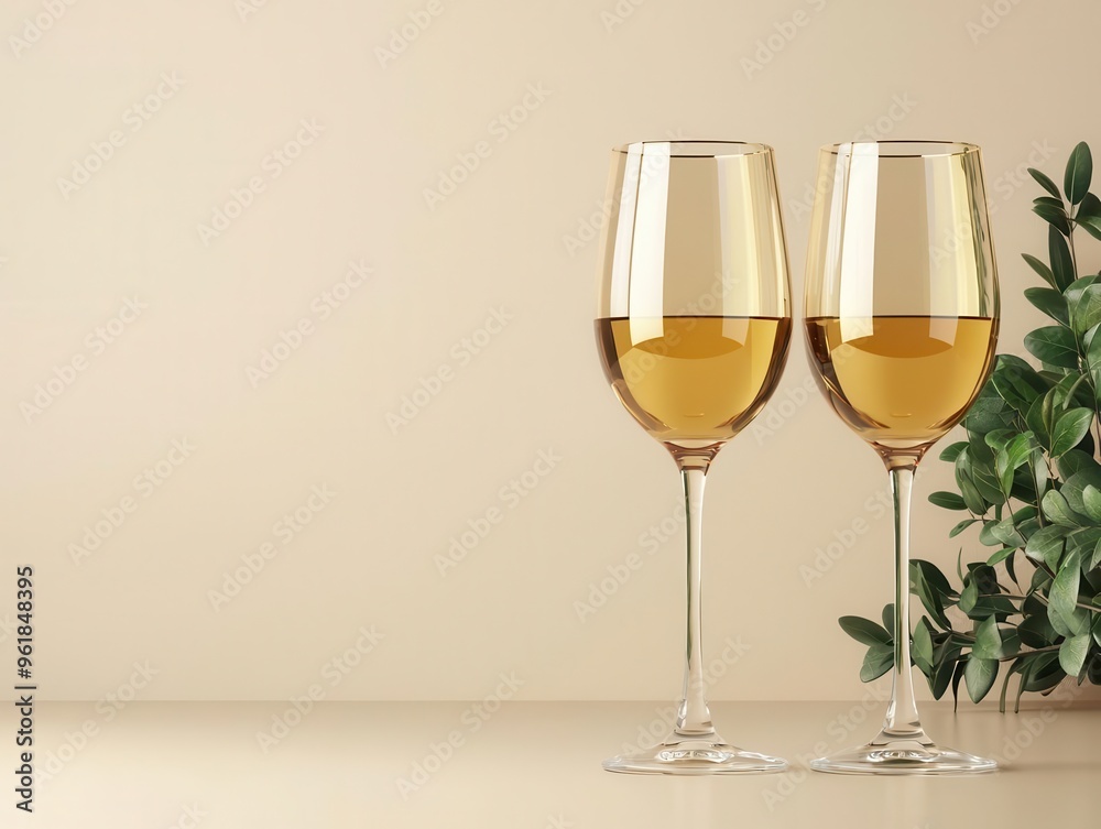 Personalized wine glass set with engraved names, celebratory occasion, 3D illustration Personalized wine glass set with engraved names, celebratory occasion, 3D illustration