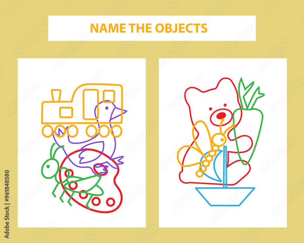 Obraz premium Name the object game. Educational game for attention. Printable sheet.