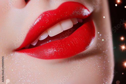 Sinnliche, glamouröse rote Lippen. Nahaufnahme, makellose Textur. Luxus-Kosmetik, Schönheitskonzept. Verführerischer Ausdruck. Glossy Finish. Beauty, Fashion photo