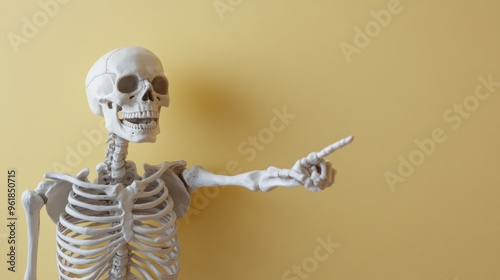 A skeleton pointing to the right