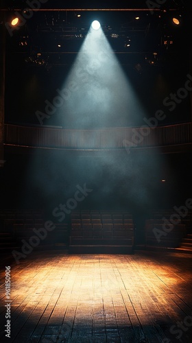 Intense spotlight focused on dramatic stage scene lighting wallpaper