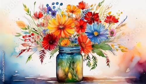 Vibrant Wildflower Bouquet in a Mason Jar