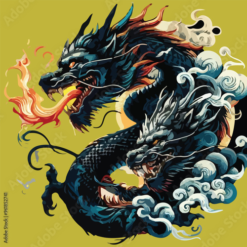 an illustration design that seamlessly combines the ferocity of a dragon with mystical allure 41