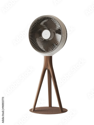 Elegant floor standing fan with three legs and sleek design isolated on transparent background photo