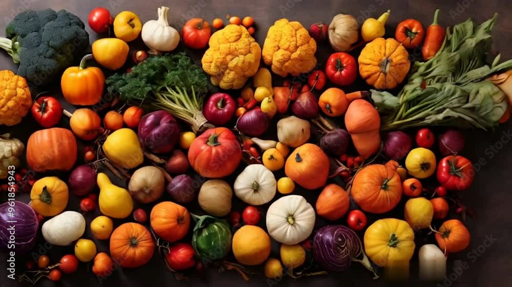Flat lay of fresh autumn produce, showcasing colorful vegetables and crops. Flat lay of fresh autumn produce, showcasing colorful vegetables and crops.
