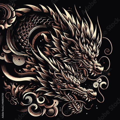 an illustration design that seamlessly combines the ferocity of a dragon with mystical allure 55