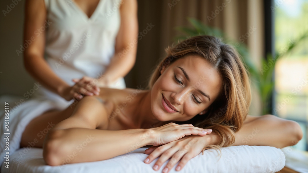 Beautiful girl getting a back massage, healthy body concept, self care Beautiful girl getting a back massage, healthy body concept, self care