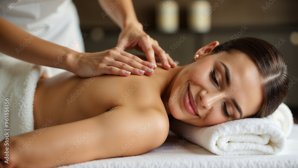 Fototapeta premium Beautiful girl getting a back massage, healthy body concept, self care