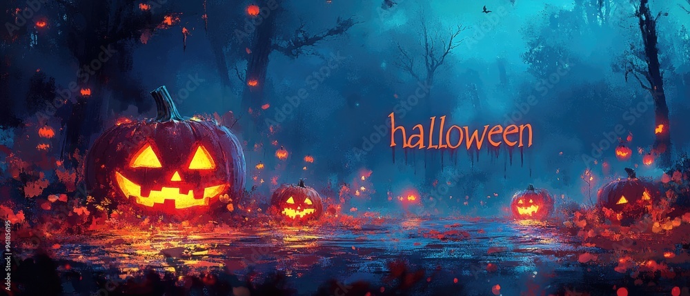 A Halloween themed poster with pumpkins and leaves A Halloween themed poster with pumpkins and leaves