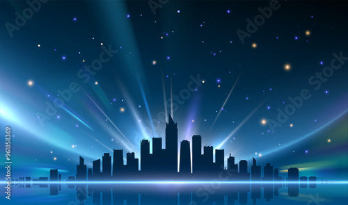 Night city background with light effects