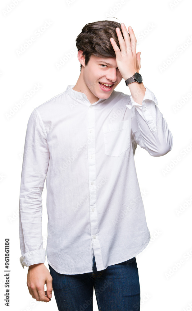 Young handsome business man over isolated background surprised with hand on head for mistake, remember error. Forgot, bad memory concept. Young handsome business man over isolated background surprised with hand on head for mistake, remember error. Forgot, bad memory concept.