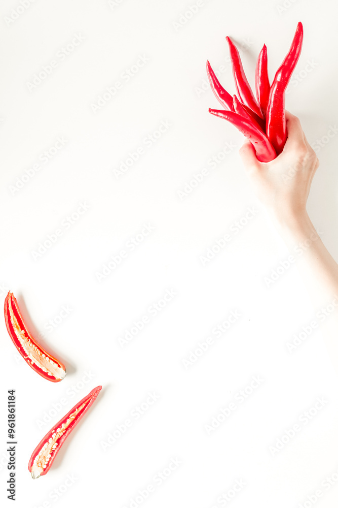 Fototapeta premium chili food with red pepper on white background top view mockup
