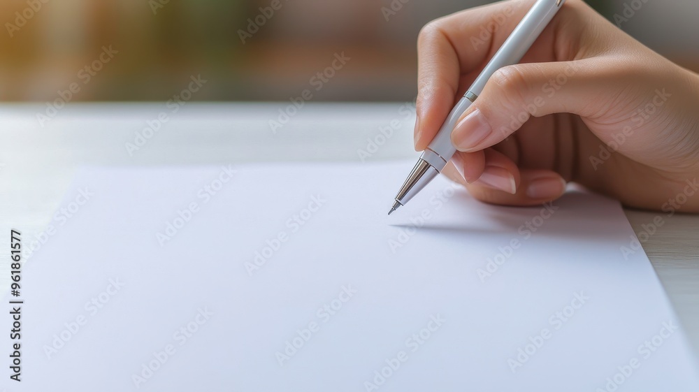 A close-up of a hand holding a pen above a blank piece of paper, symbolizing creativity and beginning new ideas. A close-up of a hand holding a pen above a blank piece of paper, symbolizing creativity and beginning new ideas.