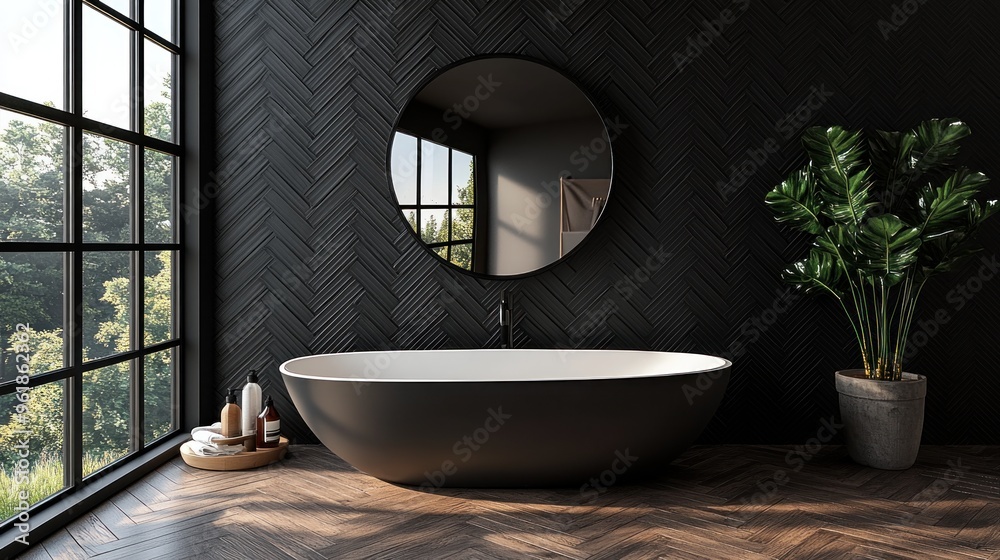Modern Black Bathroom with Freestanding Tub Modern Black Bathroom with Freestanding Tub