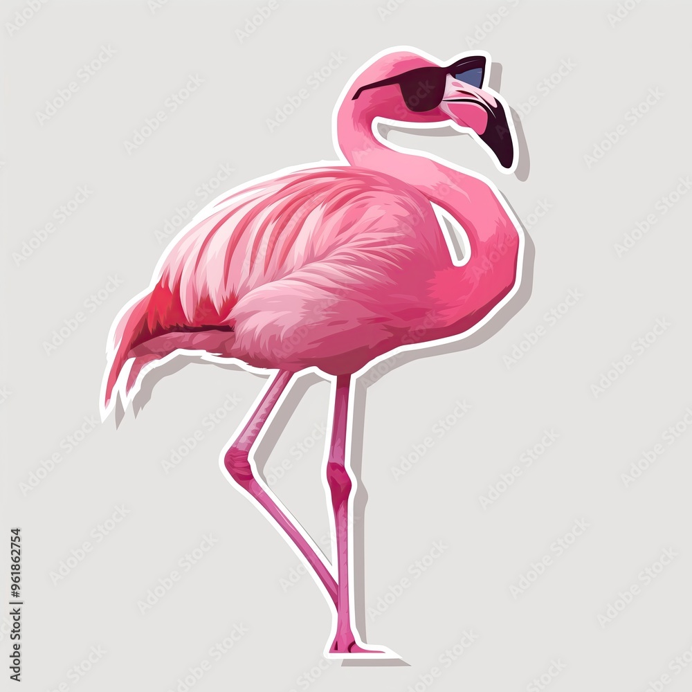 Fototapeta premium Die-cut sticker happy flamingo , 3d generated AI