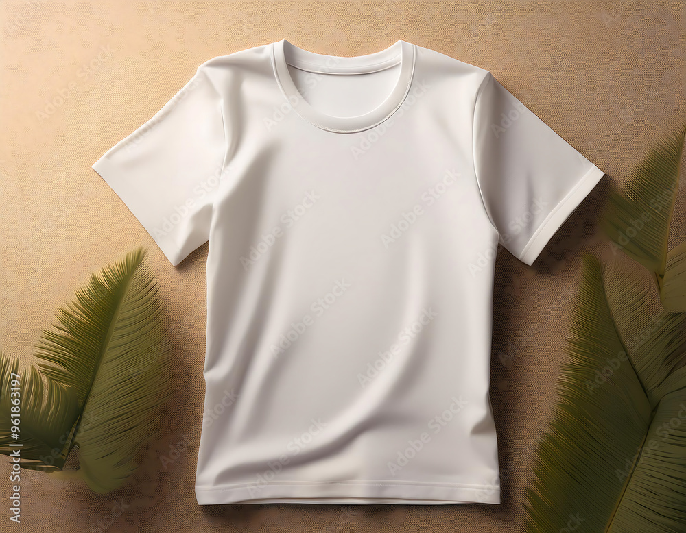Plain white t-shirt on a beige background, representing simplicity and fashion. _1(747) Plain white t-shirt on a beige background, representing simplicity and fashion. _1(747)